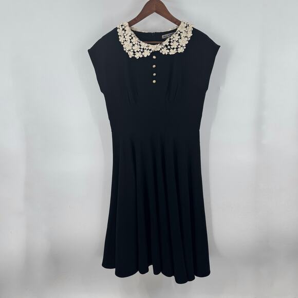 Hell Bunny Black Fit & Flare Crochet Collar Dress Pin-Up Retro Size M Medium - Picture 10 of 10